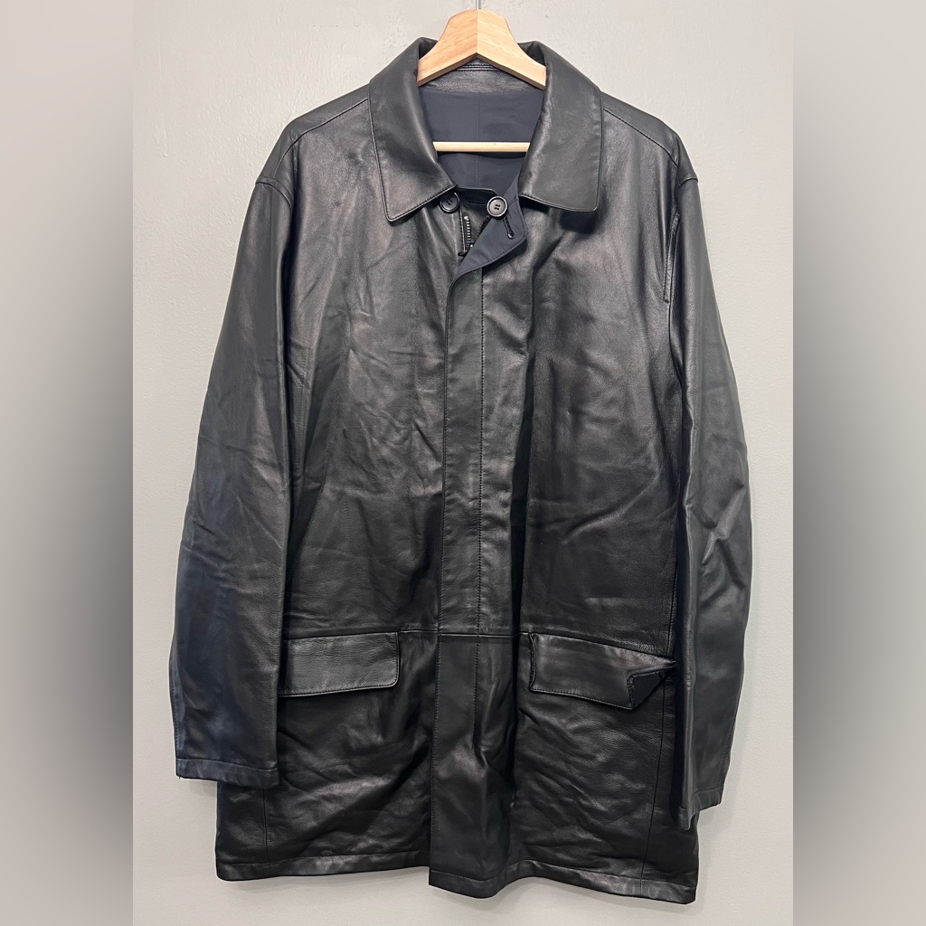 Unbranded Men’s Black Reversible Leather Jacket And Raincoat Chest 50”